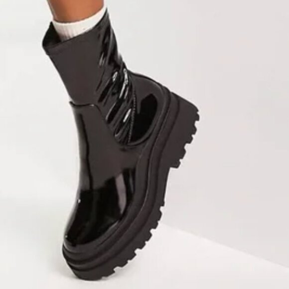 Aldo Bigshot Bootie Vegan Patent Leather Chinky Platform NEW 7.5 - Picture 3 of 7